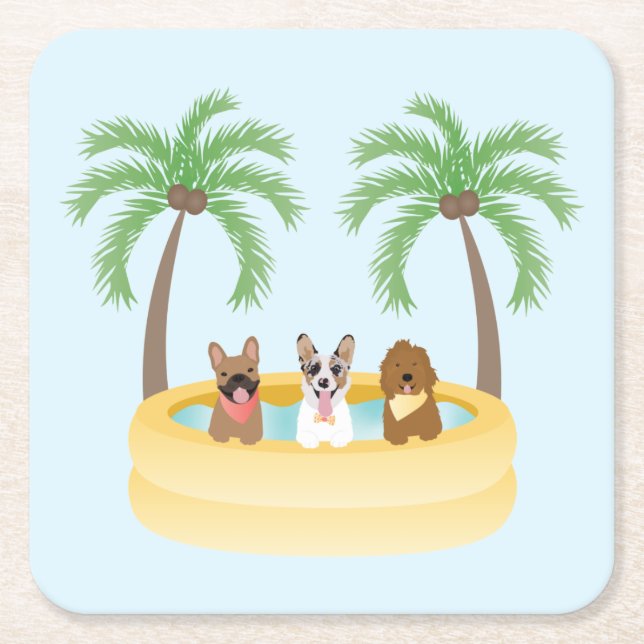 Sommerhunde Schwimmbad Rechteckiger Pappuntersetzer (Vorderseite)