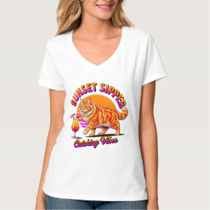 Sommerkatze für Frauen - Retro Sonnenuntergang Sch T-Shirt