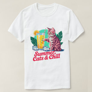 Sommerkatze Geschenk - Retro Katzen & Chill Pink T T-Shirt