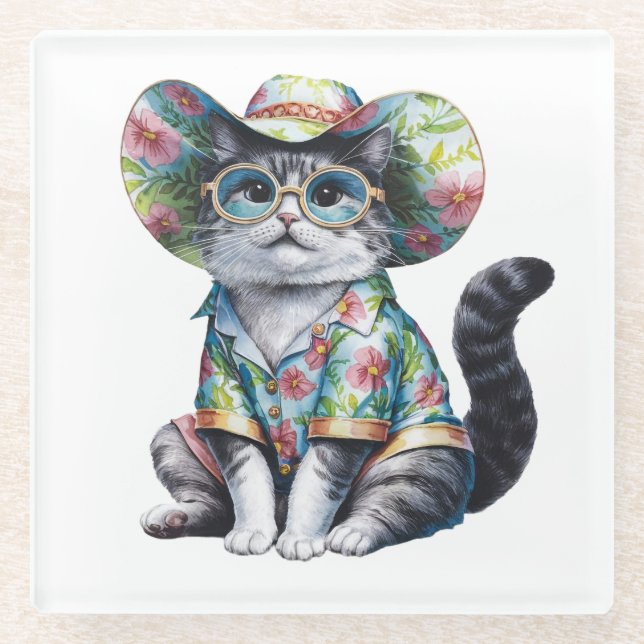 SOMMERKATZE MIT SHIRT UND HITZ GLASUNTERSETZER (Vorderseite)