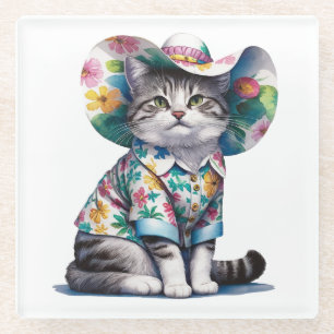 SOMMERKATZE MIT SHIRT UND HITZ GLASUNTERSETZER