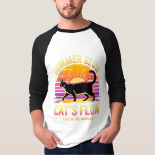 Sommerkatze Retro-Sonnenuntergang - Schwarze Katze T-Shirt