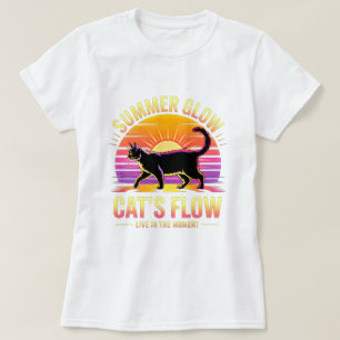 Sommerkatze Retro-Sonnenuntergang - Schwarze Katze T-Shirt