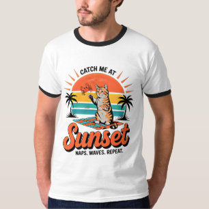 Sommerkatze Retro-Sonnenuntergang - Verspieltes St T-Shirt
