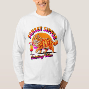 Sommerkatze Sonnenuntergang Schlürfer - Retro Oran T-Shirt