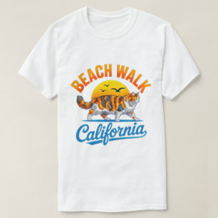 Sommerkatze Strandspaziergang Kalifornien Retro Ca T-Shirt