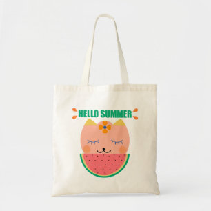 Sommerkatze und Wassermelone Tragetasche
