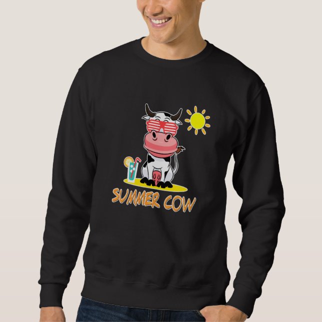 Sommerkuh am Strand mit Sonnenbrille Sweatshirt (Vorderseite)