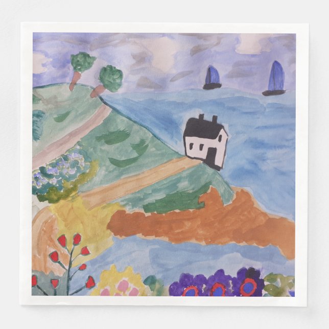 Sommerküste und Blume Papier Napkins Serviette (Vorderseite)