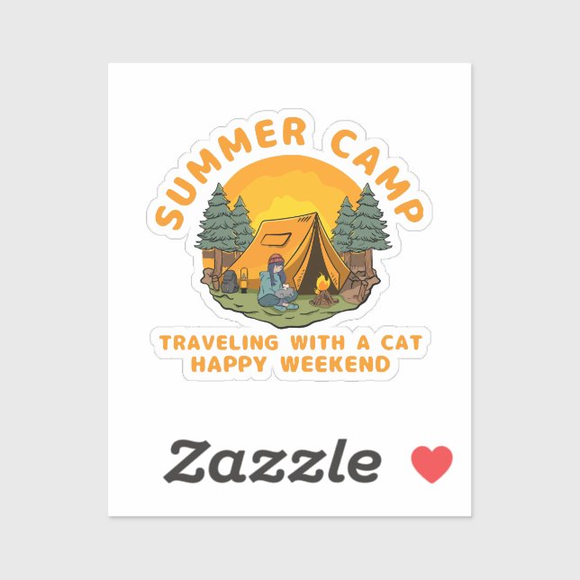 Sommerlager mit Katze Aufkleber (Blatt)