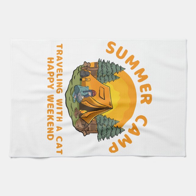 Sommerlager mit Katze Geschirrtuch (Horizontal)
