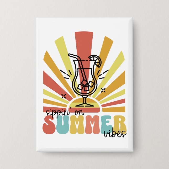 Sommerlaune genießen, Retro-Sonne, Cocktailglas Button (Vorderseite)