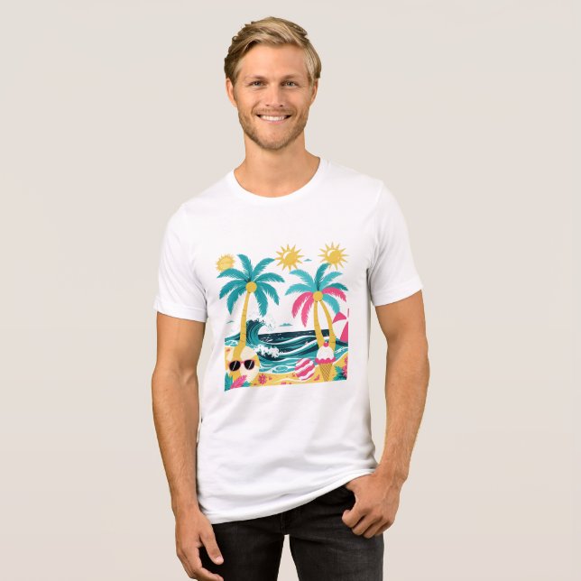Sommerlaune pur – Farbige tropische Strand-T-Shirt Tri-Blend Shirt (Vorderseite voll)