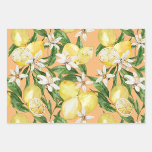 Sommerlemonblüte auf Orange Geschenkpapier Set