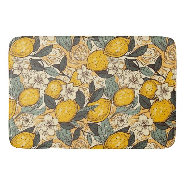 Sommerlemonen und weiße Blume Badematte (Vorderseite)