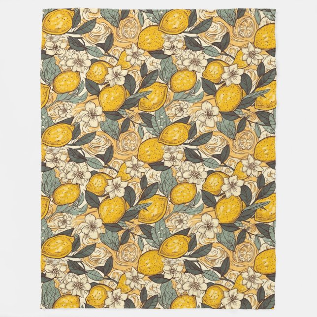 Sommerlemonen und weiße Blume Fleecedecke (Vorderseite)