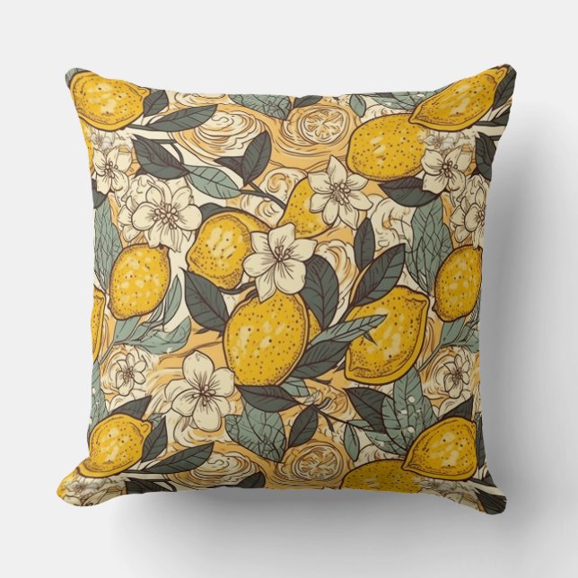 Sommerlemonen und weiße Blume Kissen (Vorderseite)