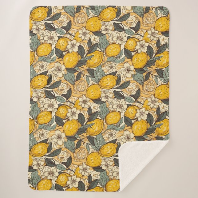 Sommerlemonen und weiße Blume Sherpadecke (Vorderseite)