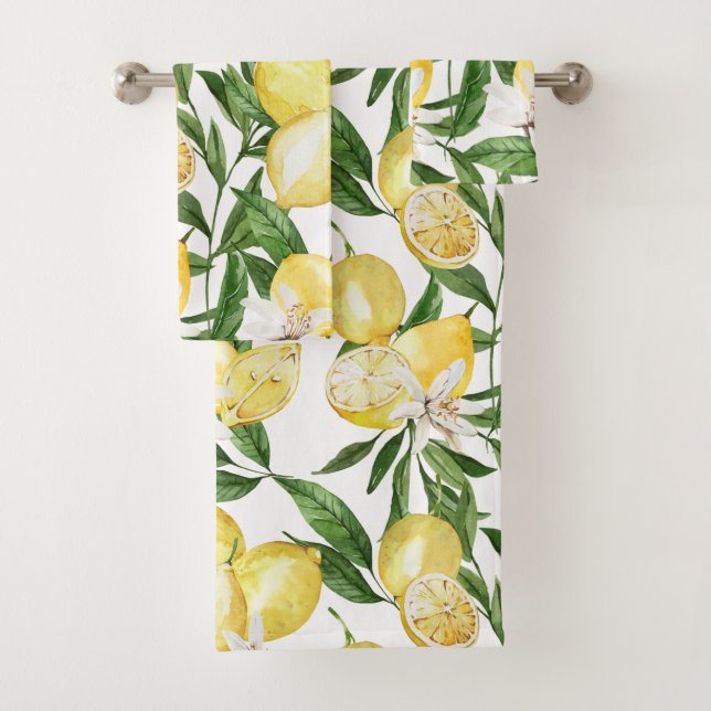 Sommerlemonen und Zitronenblütenmuster Badhandtuch Set (Insitu)