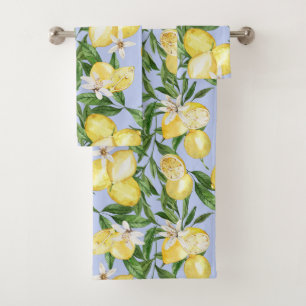 Sommerlemonen Zitronenblüten pastellblau Badhandtuch Set