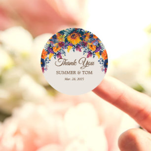 Sommerlich Blumen Elegant Danke Runder Aufkleber