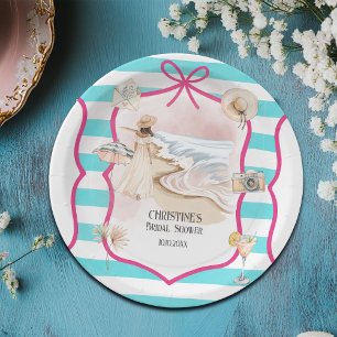 Sommerlich elegante Strand- und Wellen-Brautparty Pappteller