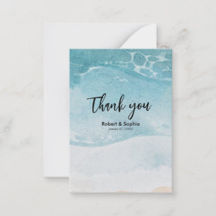 Sommerliche blaue Strandhochzeit Danke Mitteilungskarte
