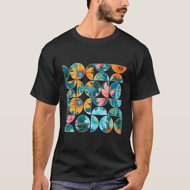 Sommerliche Blume Blumenbotanische Geometrie Halbt T-Shirt (Vorderseite)