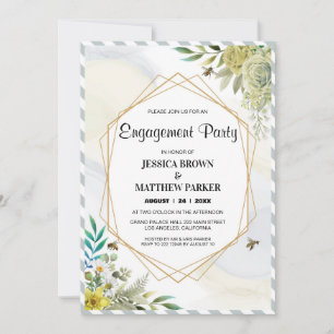 Sommerliche Blume Goldene Rahmen Verlobung Einladung