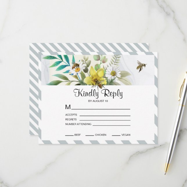 Sommerliche Blume Goldener Rahmen RSVP Karte (Vorderseite/Rückseite Beispiel)