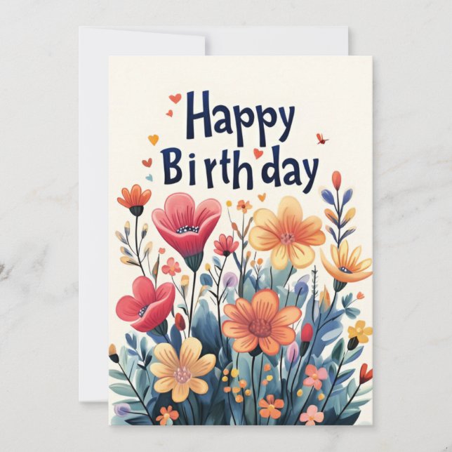 Sommerliche Blume & Herzen Geburtstag Einladung (Vorderseite)