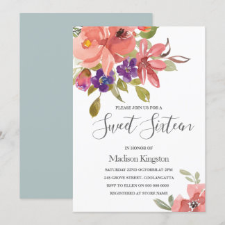 Sommerliche Blume Peach Sweet 16 Geburtstag Einlad Einladung