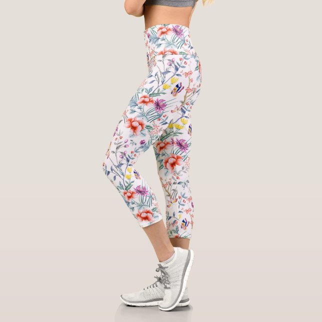 Sommerliche Blume und Schmetterling Capri Leggings (Links)