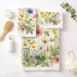 Sommerliche Blume Wildblumen auf weißem Handtuch S Badhandtuch Set