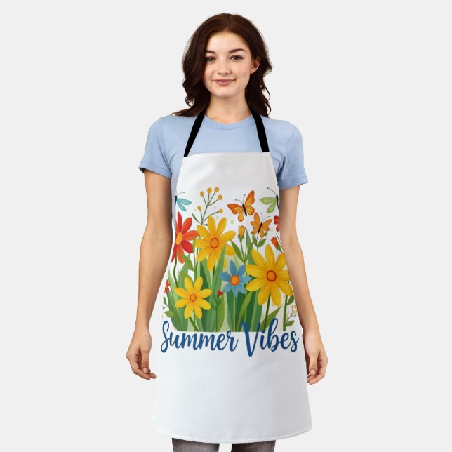 Sommerliche Blumen mit Schmetterlingen Schürze (Getragen)