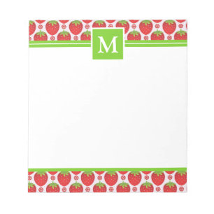 Sommerliche Erdbeeren-Monogramm Notizblock