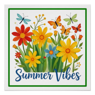Sommerliche Florale Motive mit Schmetterlingen-645 Poster
