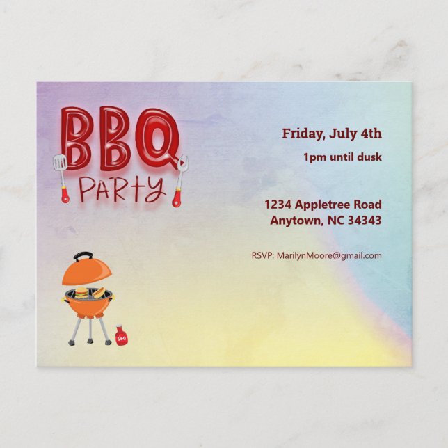 Sommerliche GRILLEN individuelle Einladung Postkarte (Vorderseite)