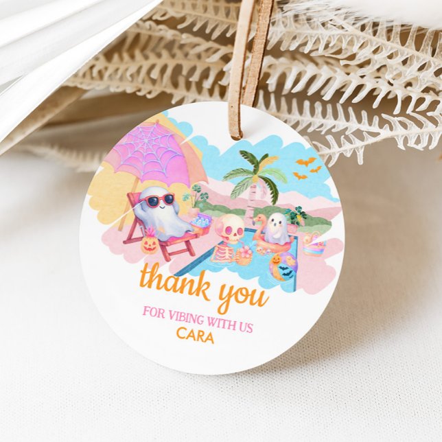 Sommerliche Halloween Pool Geburtstagsrunde Geschenkanhänger (Summerween Halloween Pool Birthday Round Favor Tags)