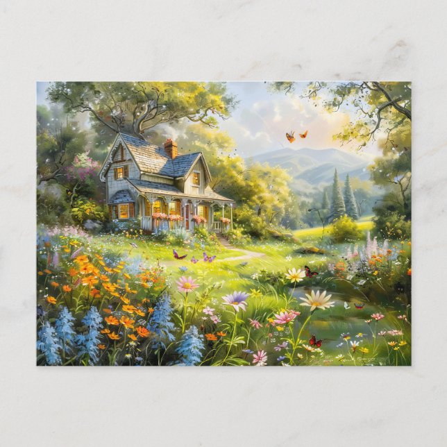 Sommerliche Hütte mit Wildblume Wiese Postkarte (Vorderseite)