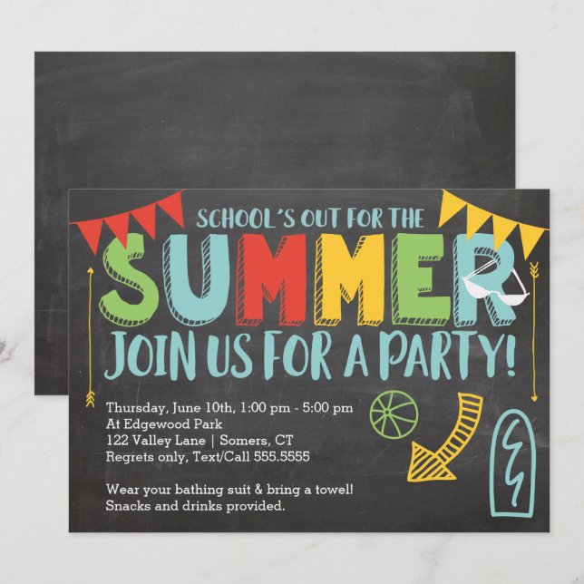 Sommerliche Party Einladung-Schule ist vorbei Einladung (Vorne/Hinten)