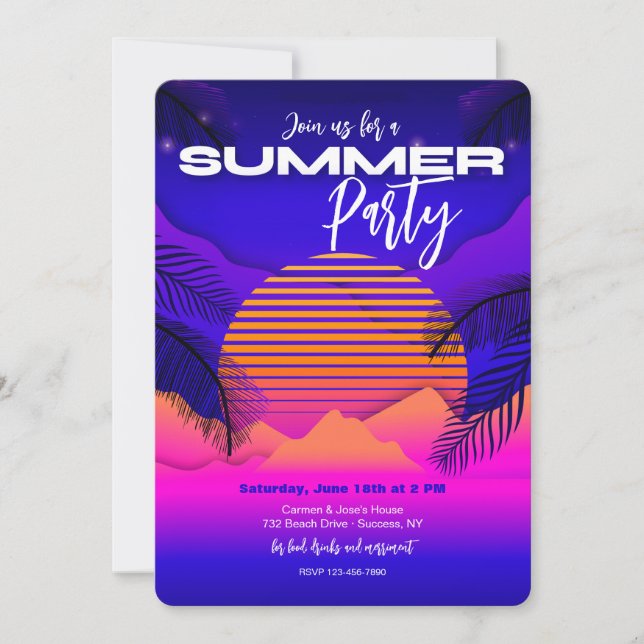 Sommerliche Party Einladungen (Vorderseite)