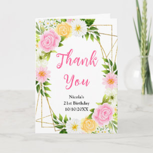 Sommerliche rosa und gelbe Blumen Geburtstag Dankeskarte