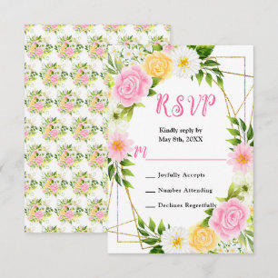 Sommerliche rosa und gelbe Blumen und Blätter RSVP Karte