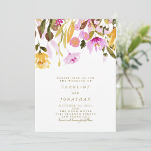Sommerliche rosa und gelbe floral Wasserfarbe Einladung