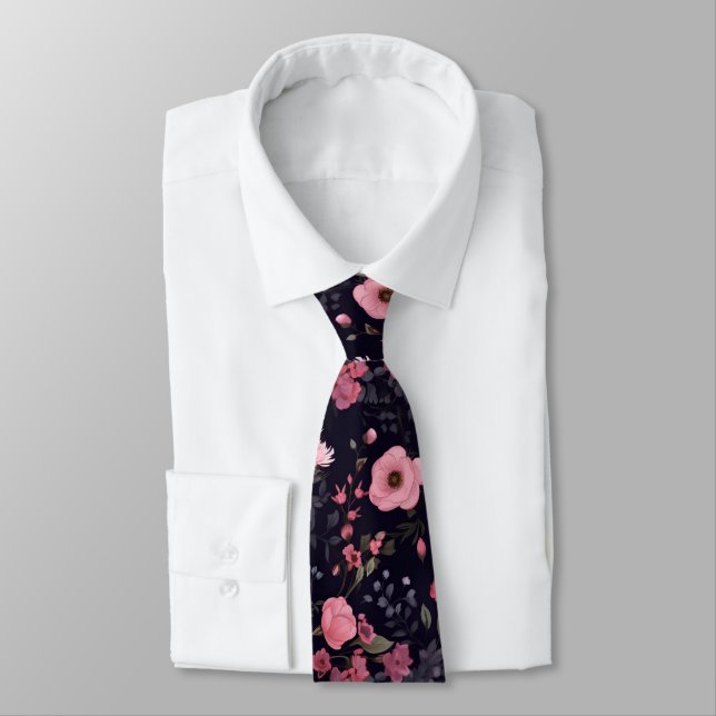 Sommerliche Rose auf schwarz Krawatte (Gebunden)