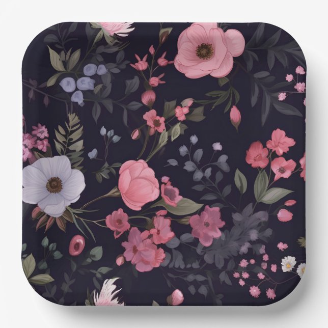 Sommerliche Rose auf schwarz Pappteller (Vorderseite)