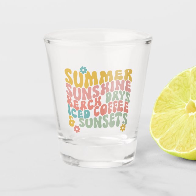 Sommerliche Sprichwort Retro Beach Ice Coffee Suns Schnapsglas (Vorderseite)