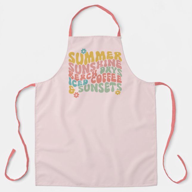 Sommerliche Sprichwort Retro Beach Ice Coffee Suns Schürze (Vorderseite)