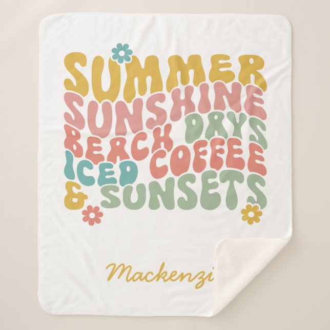 Sommerliche Sprichwort Retro Beach Ice Coffee Suns Sherpadecke (Vorderseite)